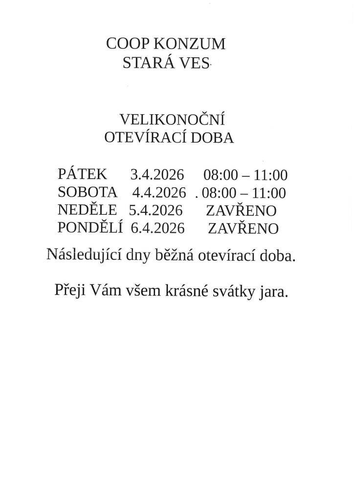Velikonoční otevírací doba COOP KONZUM