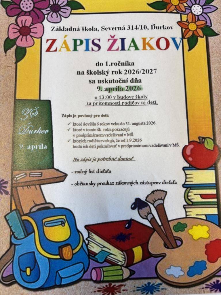 Zápis žiakov do 1. ročníka ZŠ