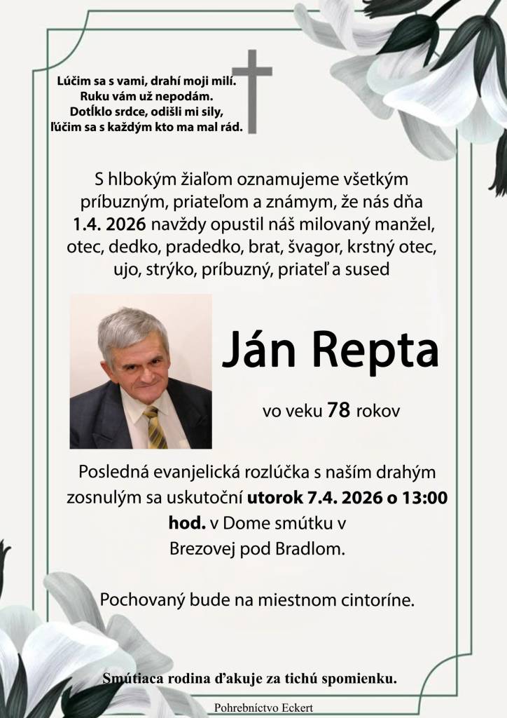Smútočné oznámenie - Ján Repta