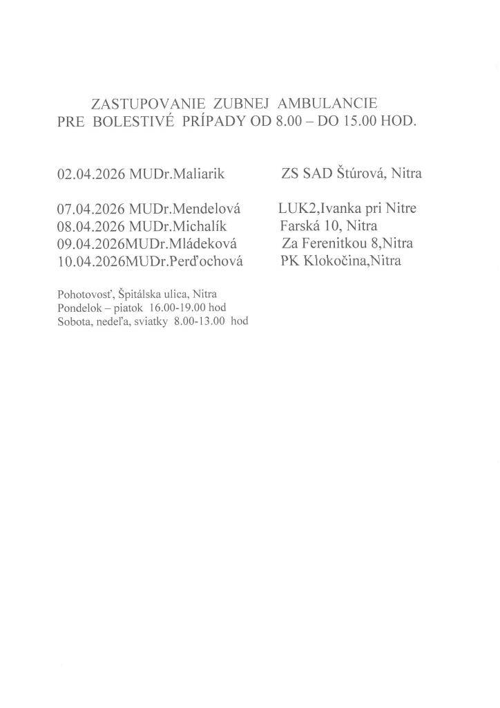 Zastupovanie zubnej ambulancie  Fogorvosi rendelő helyettesítése