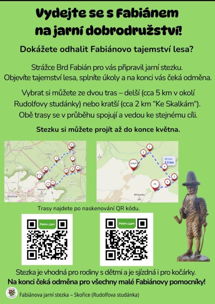 Fabiánovo jarní dobrodružství vás zve k odhalení tajemství lesa. Spolek Skořické ženy srdečně zve všechny k jarnímu dobrodružství v podobě Fabiánovy stezky.