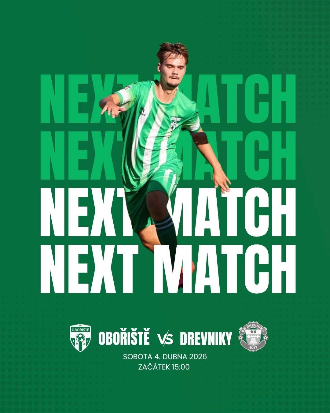 FK Obořiště 1920 Vás zve na přátelský zápas před zahájením sezóny 2026. Sobota 4. 4. 2026 Začátek 15:00 hod.