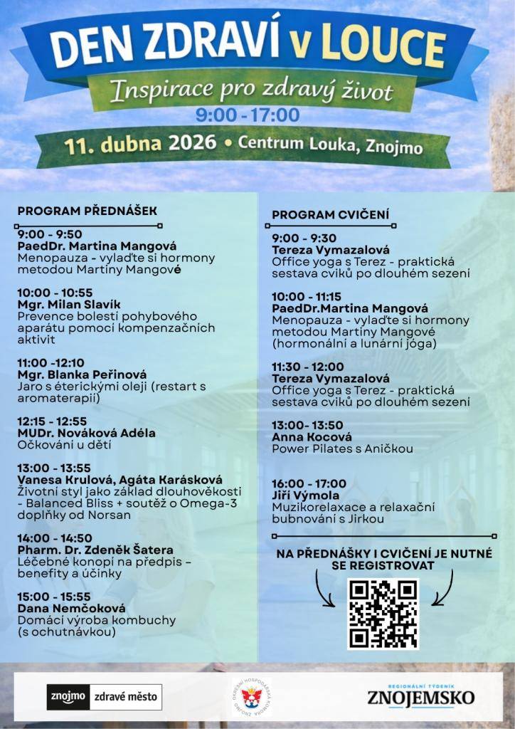 Dny zdraví v Louce 11.4.2026 od 9:00 do 17:00 hodin, centrum Louka Znojmo