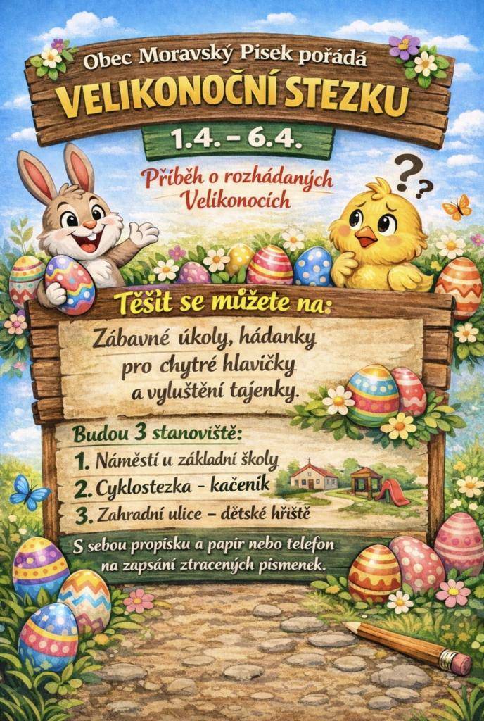 Vydejte se na Velikonoční stezku a odhalte Příběh o rozhádaných Velikonocích. Těšit se můžete na zábavné úkoly, hádanky a tajenky.