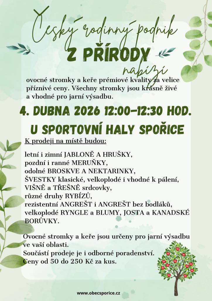 Český rodinný podnik nabízí ovocné stromy a keře k prodeji.