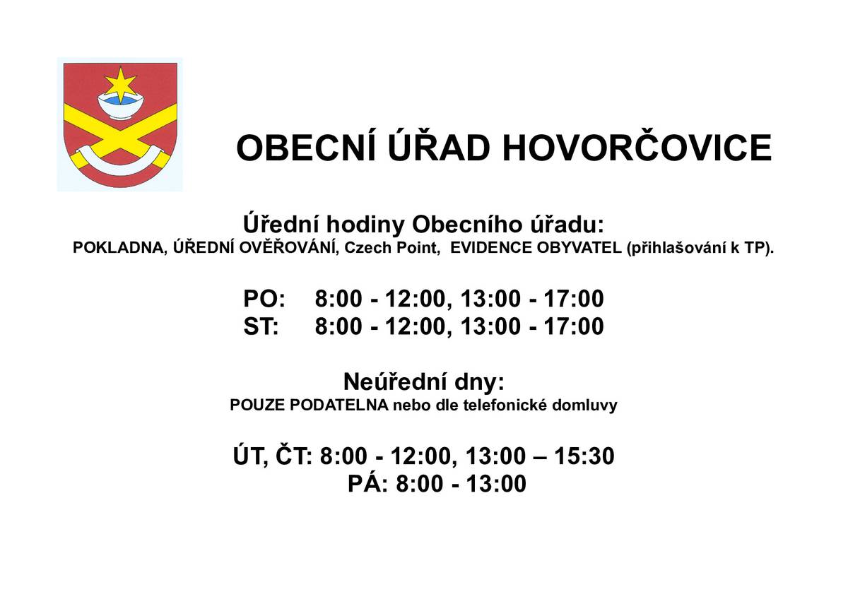 Vážení spoluobčané, od 1. dubna 2026 se na obecním úřadě mění otevírací doba.