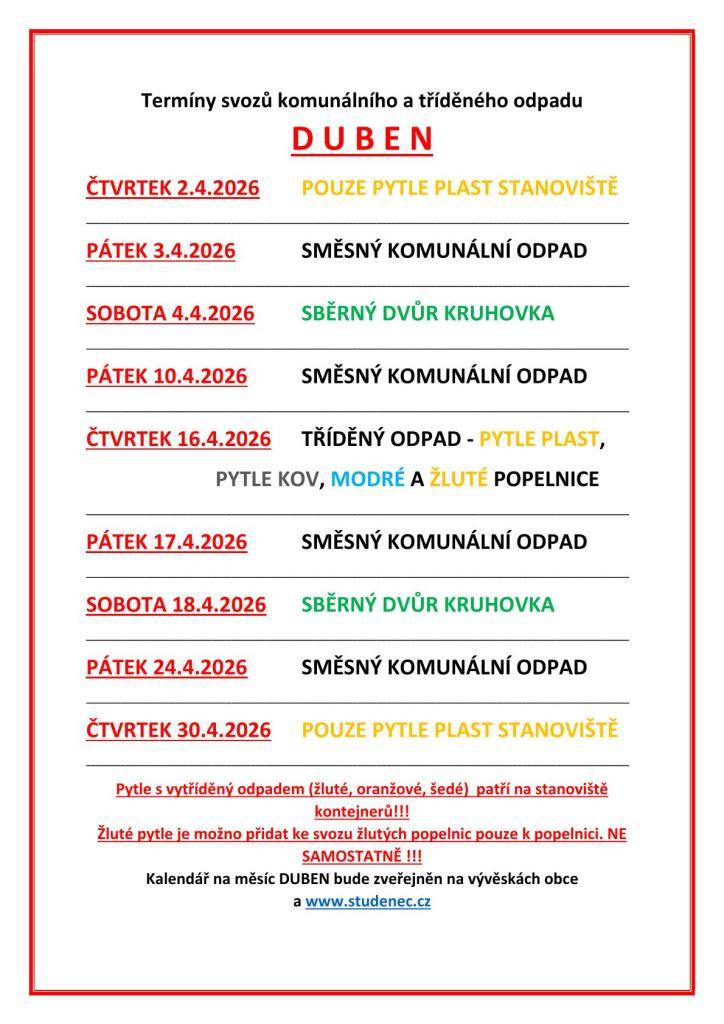 informace ke svozu odpadů