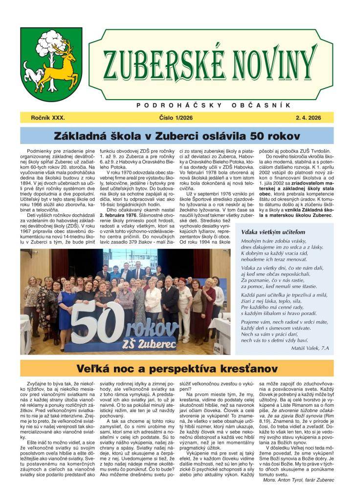 Vyšlo prvé číslo tohtoročných Zuberských noví