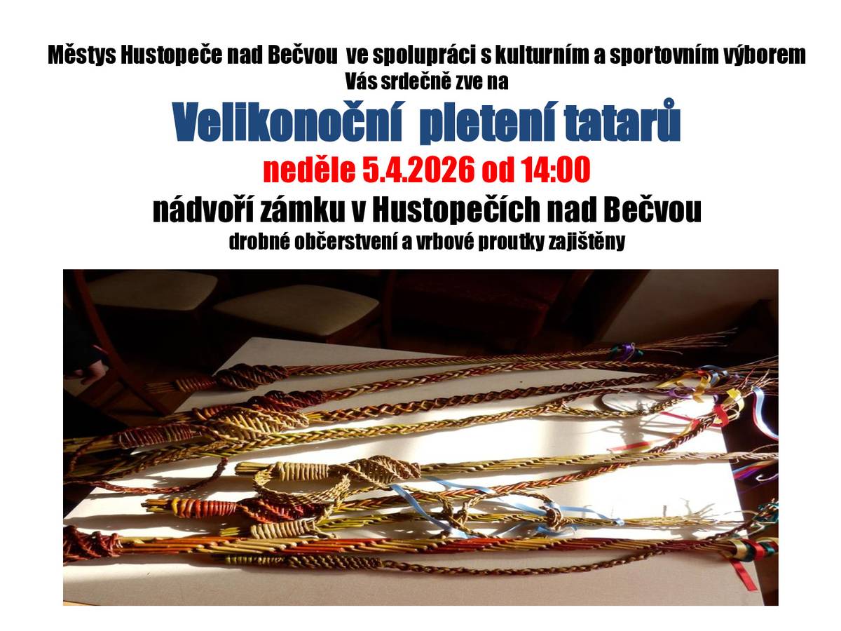 Přijďte si upléct tradiční pomlázku v neděli 5.4.2026 od 14:00 hod. na nádvoří zámku v Hustopečích nad Bečvou.