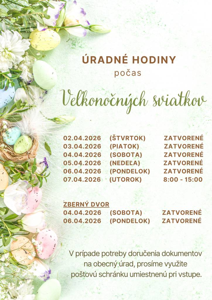 Úradné hodiny počas Veľkonočných sviatkov