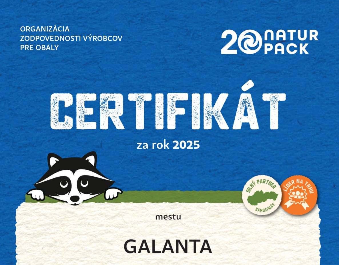 Mesto Galanta zabezpečilo zavedenie a vykonávanie triedeného zberu komunálnych odpadov pre papier, plasty, kovy, sklo a kompozitné obaly na báze lepenky.