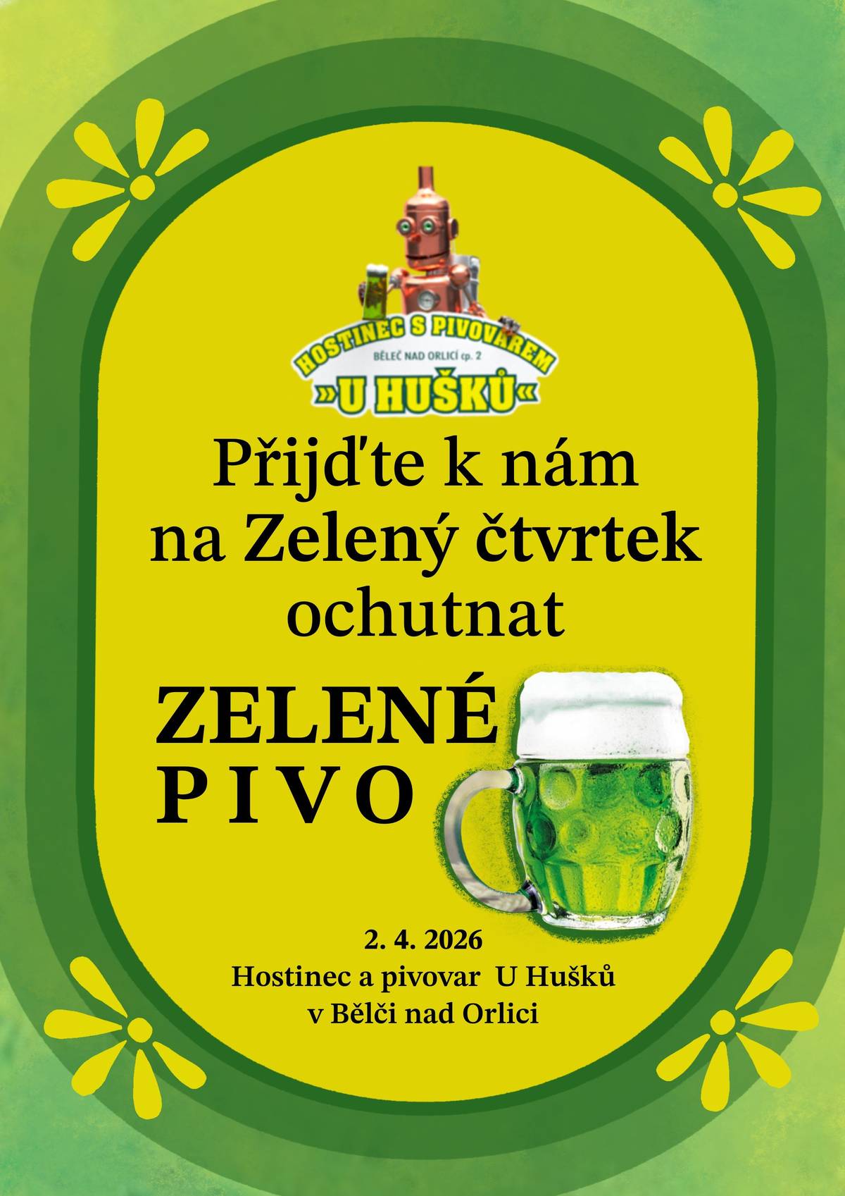 Zelené pivo v hostinci "U Hušků"