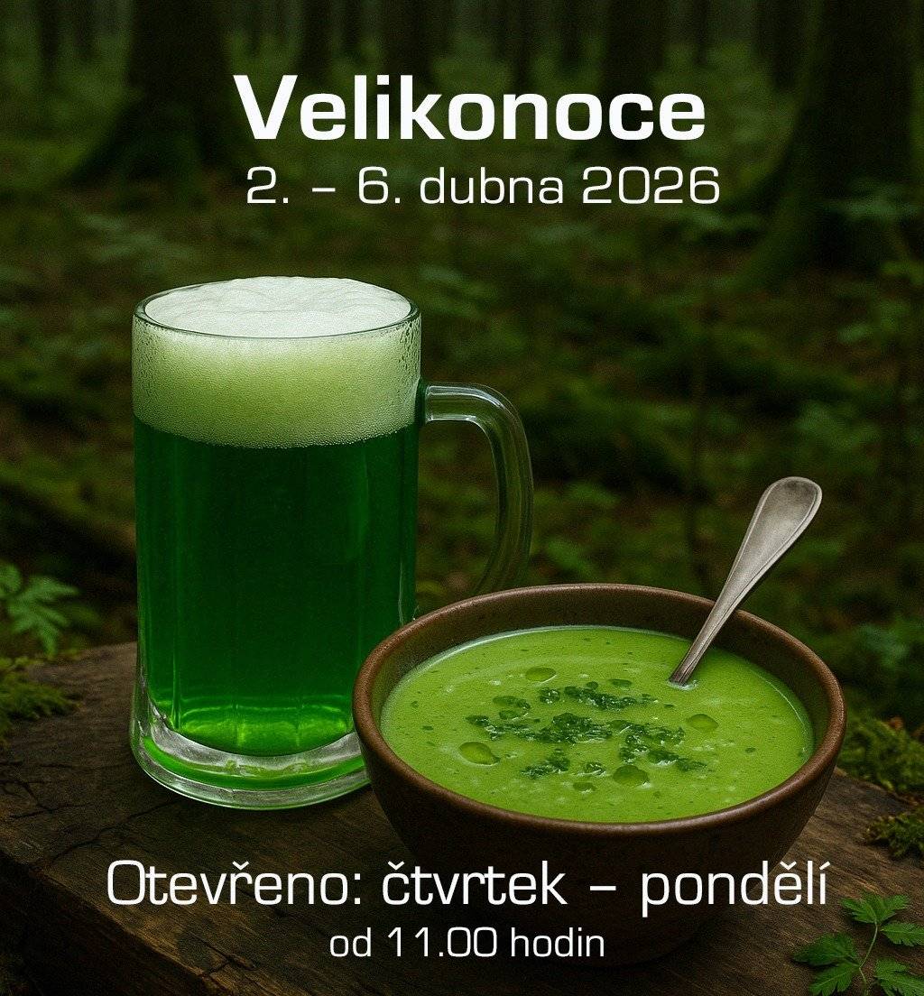 Hospůdka v Les parku otevřena 2. - 6. 4. 2026 od 11:00 hodin. Velikonoční pondělí otevřeno již od 10:00 hodin. Zelené pivo a speciality včetně jehněčího a jarních zelených polévek každý den.