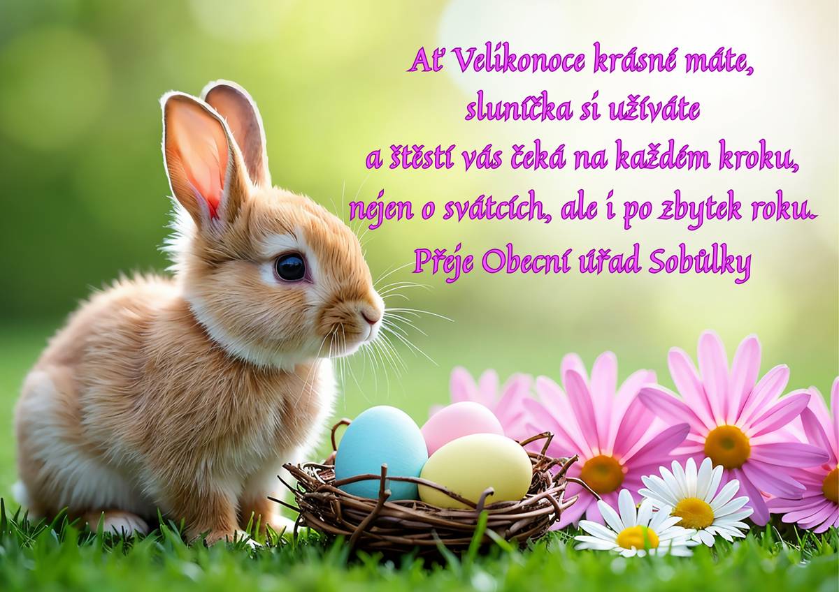 Všechny děti jsou srdečně zvány na Velikonoční klepání. Tato oblíbená obchůzka má nahradit zvonění zvonů, které podle tradice ,,odlétají do Říma". Klepání se uskuteční zítra na Zelený čtvrtek v 18:00 hodin a na Velký Pátek v 7:00, ve 12:00, v 15.00 a v 18:00 hodin. Sraz je vždy u kaple, tragače, klepače a řehtačky si vezměte s sebou. Pomozte udržet tuto krásnou tradici v naší obci a podpořte naše hrkače.   Obecní knihovna oznamuje, že zítra 2. dubna bude mít zavřeno.   Informujeme občany, že svoz komunálního odpadu se na Velikonoční pondělí neuskuteční. Náhradní termín je v sobotu 4. dubna.   Základní škola a mateřská škola Sobůlky zve děti na ZÁPIS DO MATEŘSKÉ ŠKOLY pro školní rok 2026/2027, který se uskuteční ve čtvrtek 9. dubna od 15:00 ve třídě mateřské školy.     TJ Sokol Sobůlky oznamuje svým fanouškům, že mužstvo mužů zajíždí v pátek 3. dubna do Vlkoše, kde se od 15.00 utká s tamním celkem. Mladší přípravka se starší přípravkou sehrají svůj zápas v Miloticích v sobotu 4. dubna od 13:00 a utkání starší přípravky od 14:15.