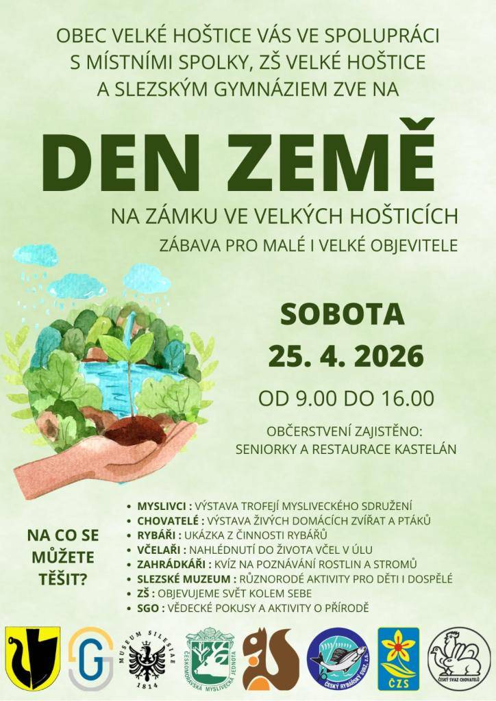 Na zámku ve Velkých Hošticích se bude v sobotu 25. dubna od 9 do 16 hod. konat Den Země.
