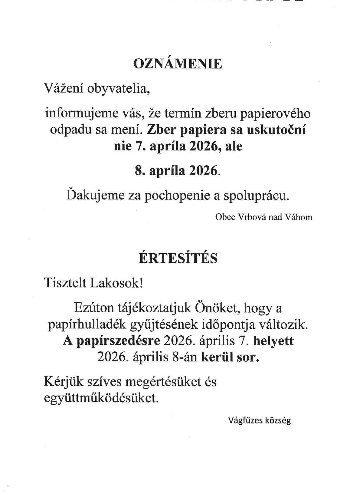 Zber papiera- Papírhulladék