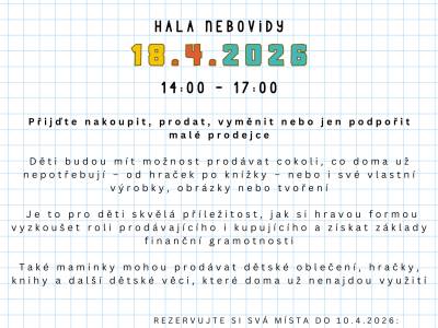 18.4.2026 v 14-17h hala Nebovidy