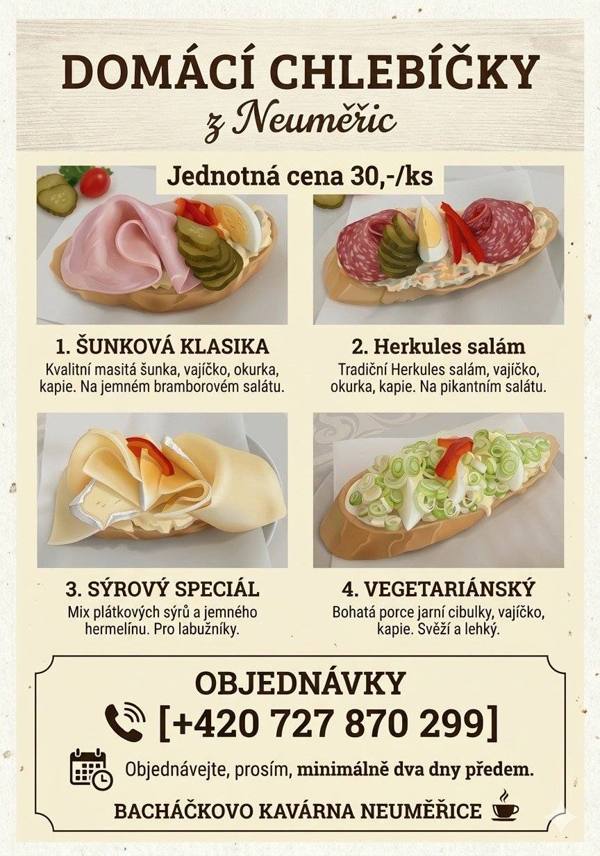 Bacháčkovo kavárna vyrábí na objednávku chlebíčky více druhů