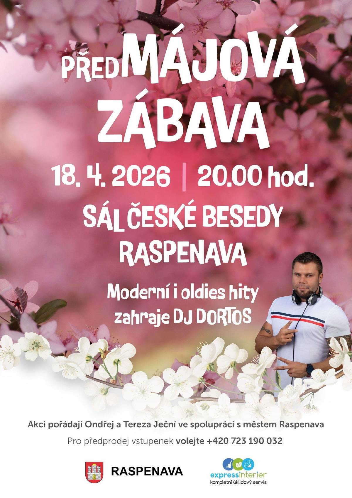 💃 PředMÁJOVÁ ZÁBAVA 18. 4. 2026 od 20 hodin Sál České besedy v Raspenavě Moderní i oldies hity zahraje DJ DORTOS 🕺