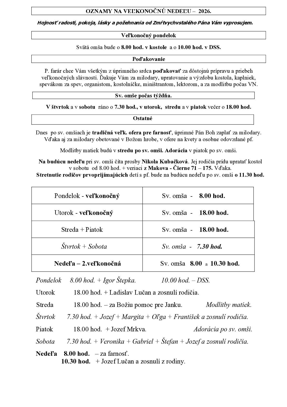 Farské oznamy od 06.04.2026 do 12.04.2026