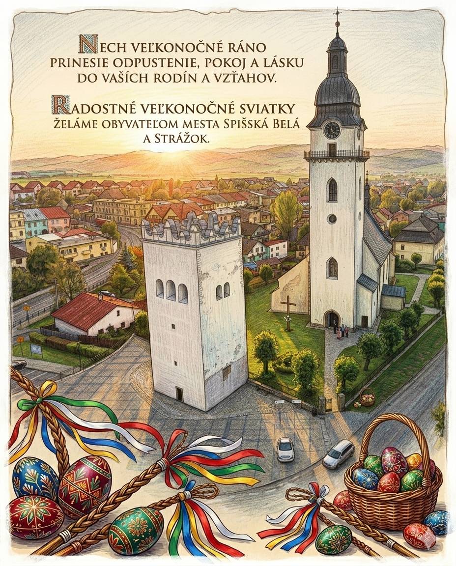Nech Veľkonočné ráno prinesie odpustenie, pokoj a lásku do Vašich rodín a vzťahov. Radostné Veľkonočné sviatky želáme obyvateľom mesta Spišská Belá a Strážok.
