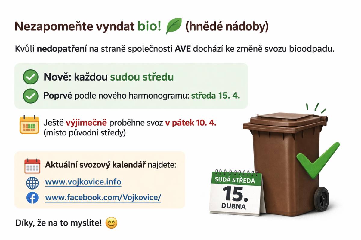 Kvůli nedopatření ze strany společnosti AVE dochází ke změně svozu bioodpadu