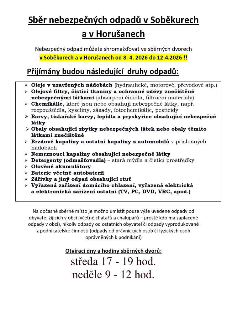 Středa 8.4.2026  Neděle 12.4.2026    viz informace