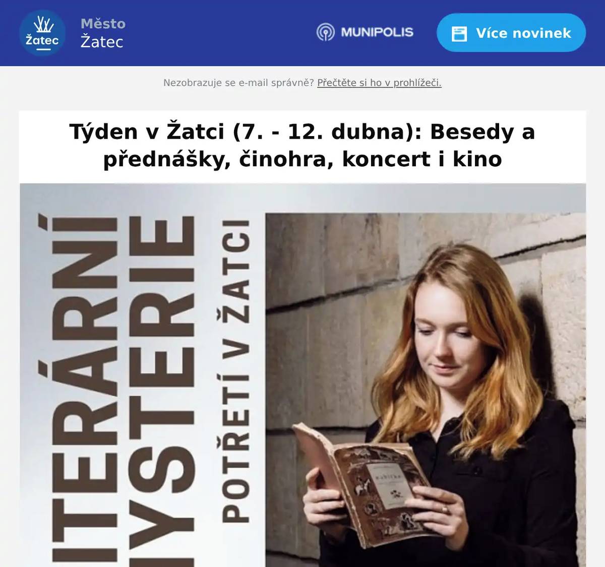 Zajímavou besedu s názvem Literární hysterie připravili pracovníci knihovny do Renesanční sladovny na čtvrtek 9. dubna. Návštěvníci budou moci poznat různé zajímavosti z literatury i o literátech díky Karolíně Zoe Maixnerové.