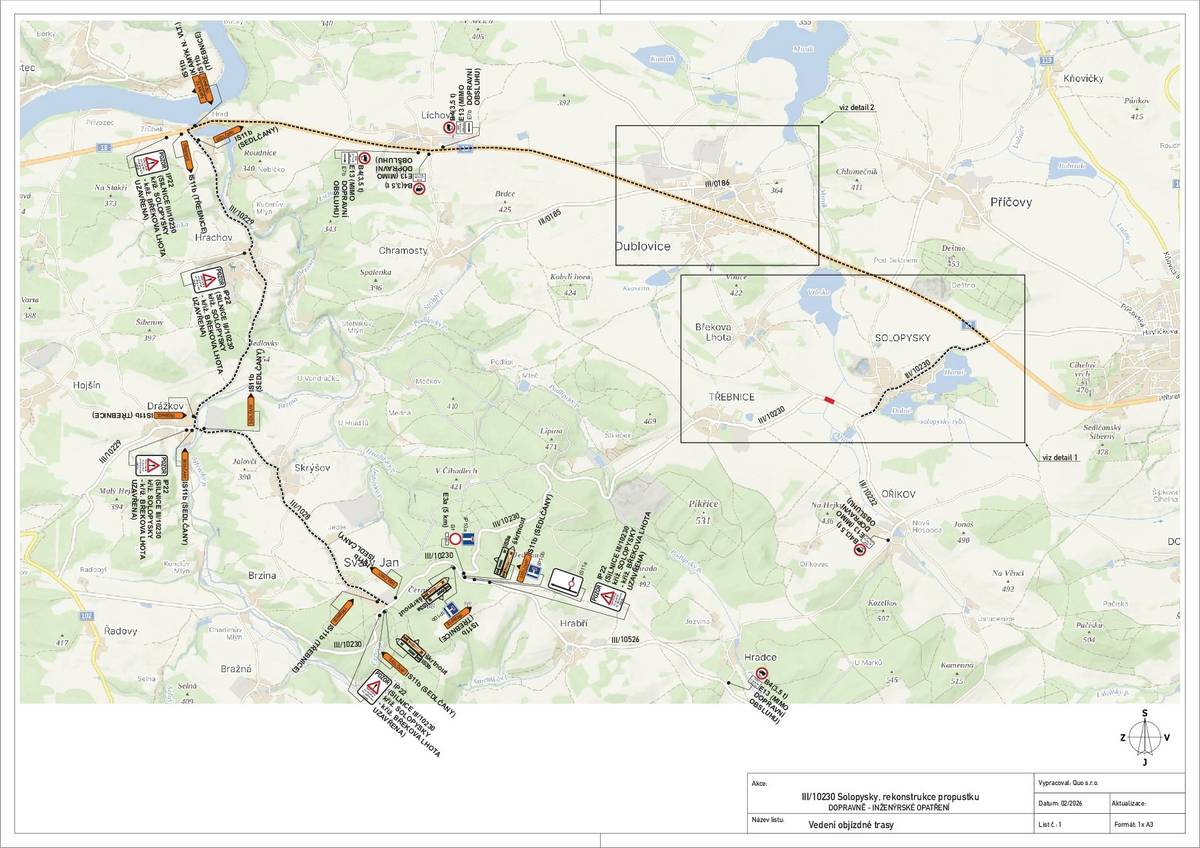 Od pondělí 13. dubna do 31. července 2026 dojde k úplné uzavírce silnice č. III/10230 mezi osadami Solopysky a Třebnice. Důvodem je rekonstrukce propustku. ❗ Co je potřeba vědět: 🔸 Uzavřený úsek má délku cca 50 metrů 🔸 Objízdná trasa je vedena ze Solopysk po III/10230 → I/18 (směr Příbram) → Zrůbek → III/10229 (Hrachov, Drážkov) → III/1028 (Skrýšov) → Svatý Jan a zpět 🔸 Délka objížďky cca 17 km 🔸 Počítejte s delší dobou jízdy 🚌 Změny v autobusové dopravě (PID): 🔸 Linka 516 (Sedlčany – Dublovice, Zvírotice) ➡️ vedena přes I/18 a Sedleckou ulici ➡️ vybrané spoje zajíždí k otoči v Solopyskách 🔸 Linka 552 (Sedlčany – Kamýk nad Vltavou) ➡️ vedena přes Břekovu Lhotu, I/18 a Sedleckou ulici ➡️ vybrané spoje zajíždí k otoči v Solopyskách 🚏 Změny zastávek: ❌ ruší se: – Dublovice, Břekova Lhota (pro 516) – Sedlčany, Třebnice, rozc. – Sedlčany, Oříkov, rozc. ✅ nově: – Dublovice, Břekova Lhota (pro 552 v trase 516) 📅 Budou platit výlukové jízdní řády. 🙏 Prosíme všechny řidiče i cestující o trpělivost a zvýšenou opatrnost. Sledujte dopravní značení a aktuální informace. Děkujeme za pochopení. #Sedlčany #Doprava #Uzavírka #Objížďka 🚗🚌