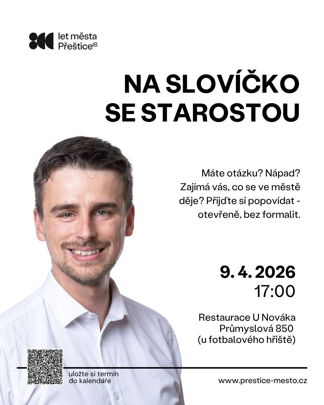 Máte otázku? Nápad? Zajímá vás, co se ve městě děje (nebo neděje)? Přijďte si neformálně popovídat se starostou.  Zveme vás na další otevřenou diskusi.