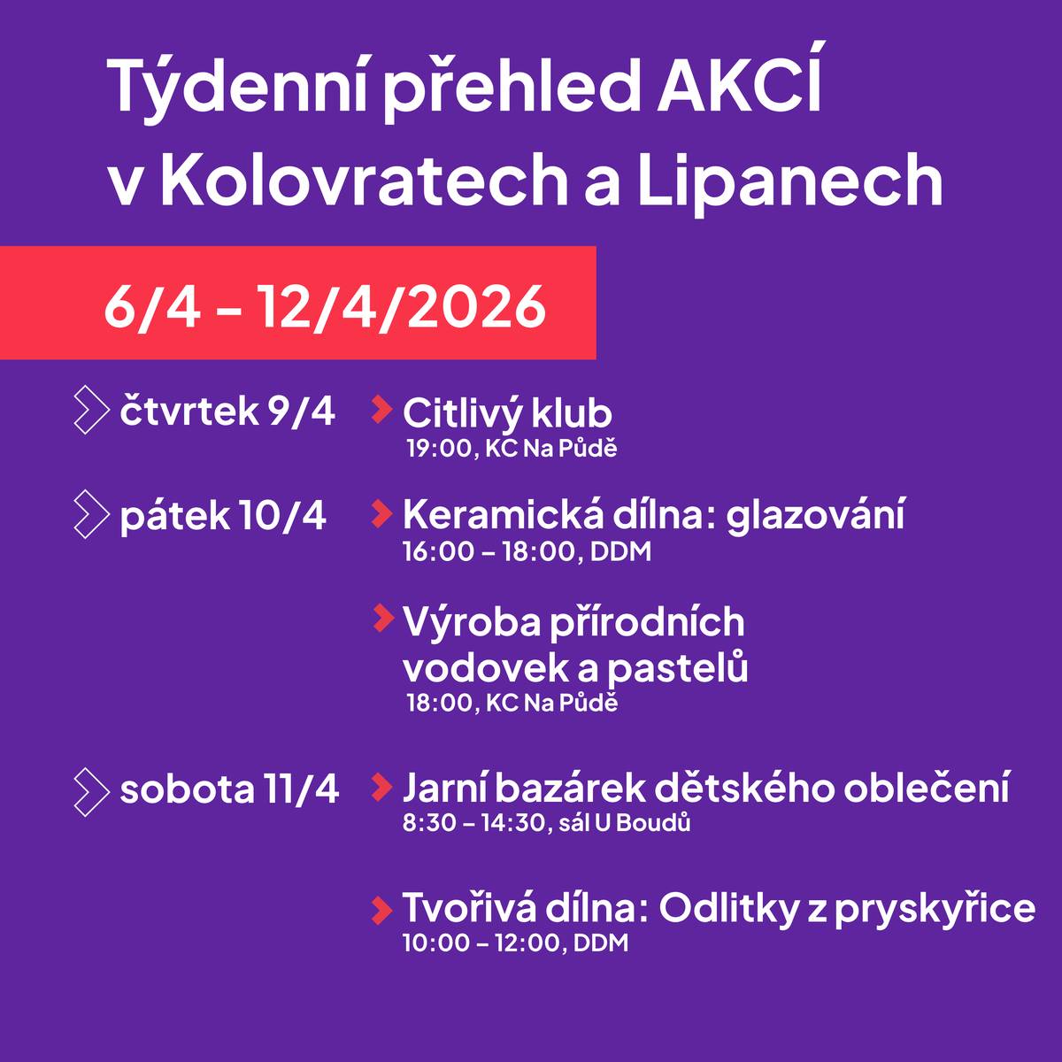 Týdenní přehled akcí naleznete níže: