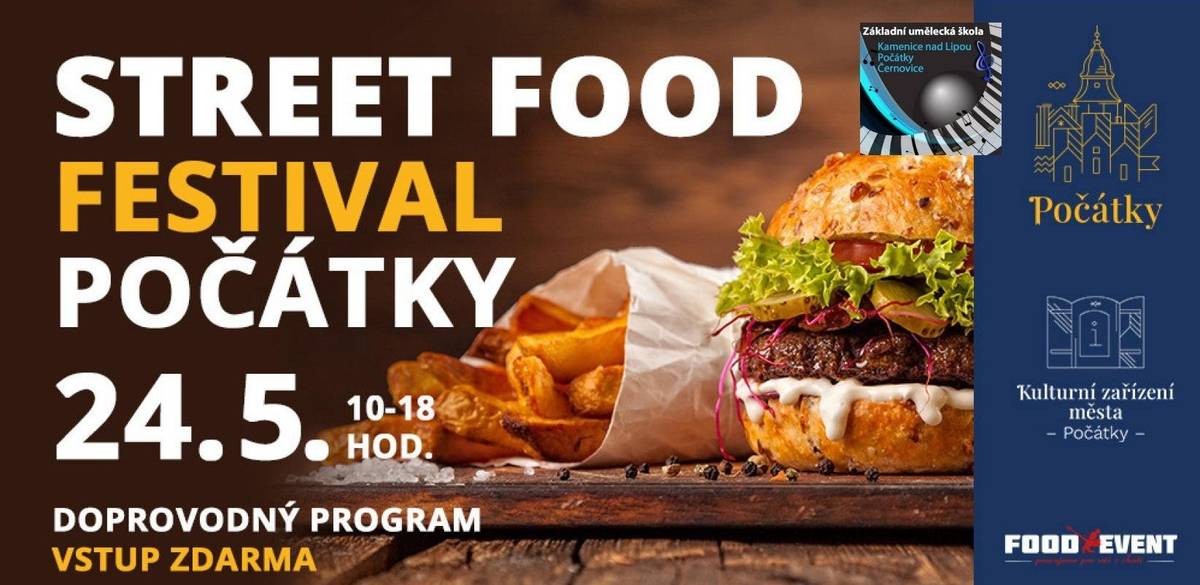 V neděli 24. května 2026 vás zveme na 2. ročník STREET FOOD FESTIVALU Počátky, který se uskuteční na Palackého náměstí. Přijďte ochutnat světové chutě, užít si pohodovou atmosféru a zábavu pro celou rodinu! Co ochutnáte letos? Burgery, hranolky, tacos, wrapy, kuřecí speciality Asijská kuchyně – nudle, wok, gyozy, bao Balkánské dobroty, italské delikatesy Sladkosti – wafle, mini donuty, palačinky, zmrzlina Osvěžující limonády, domácí ledové čaje, káva, pivo, koktejly I nabídka pro vegetariány a vegany Jarní atmosféra ve městě DOPROVODNÝ PROGRAM  Celodenní program zajistí pedagogové a žáci Základní umělecké školy Počátky. dětská dílnička - dřevěné výřezy skákací hrad malování a tetování na obličej fotokoutek Festival přinese do centra Počátek: - barevné stánky - vůně grilu a koření - pohodová hudba - příjemné posezení venku Je to ideální příležitost strávit pěkný den s rodinou, kamarády nebo si dát jen rychlý oběd. STREET FOOD FESTIVAL Počátky Kdy a kde? neděle 24. 5. 2026 Palackého náměstí, Počátky 10:00–18:00 hod. vstup ZDARMA Akce se koná za spolupráce a podpory Města Počátky.   Poznámka: Nabídka jídel je orientační – sledujte náš FB, kde vám budeme přinášet další informace! Těšíme se na vás!