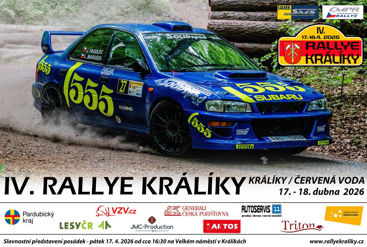 Rádi bychom vás chtěli pozvat na tradiční závod Rallye Králíky, který se pojede dne 18. 4. 2026. Veškeré informace o posádkách uzavírkách a jednotlivých tratí najdete na stránkách https://www.rallyekraliky.cz/info-uzavirky/   Předpoklad uzavření  úseků Pastviny, České Petrovice, Petrovičky     RZ 2, 6   Pastviny, Klášterec, České Petrovice, Petrovičky   8:00   10:40   12:40   15:10     Poprosil bych o dodržování bezpečných zóna pokynů pořadatelů děkuji