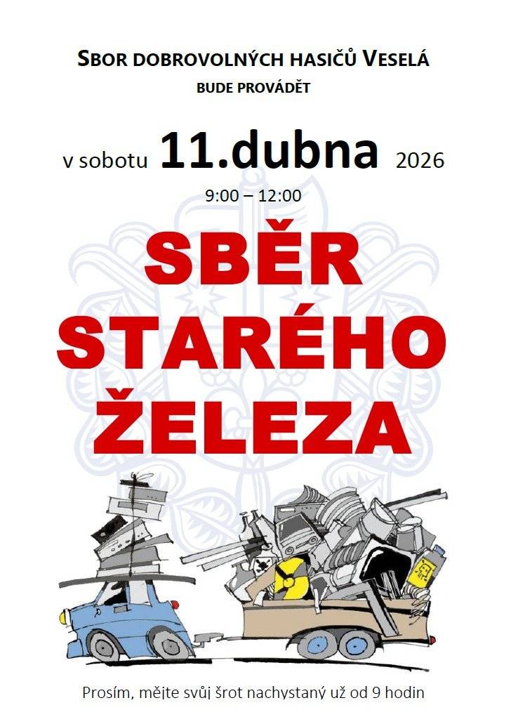 Máte už nachystaný šrot? Tuto sobotu 11. dubna od 9 do 12 hod. bude probíhat sběr starého železa. Šrot mějte nachystaný před domem už od 9 hod.