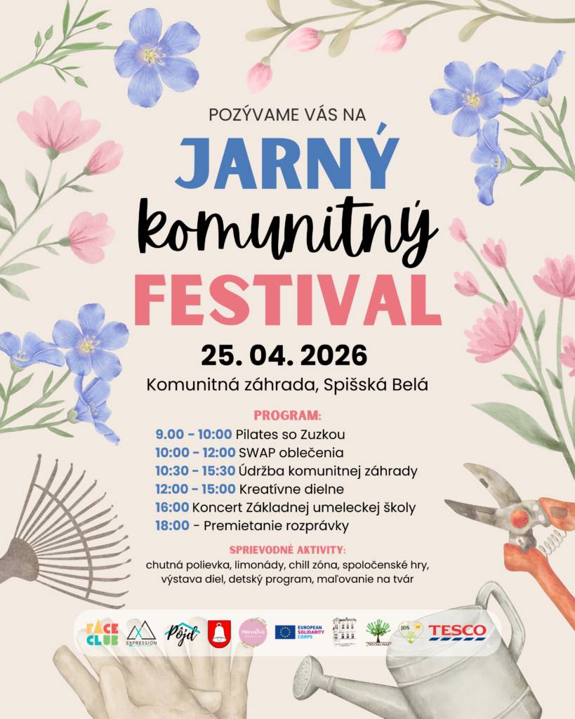 Pozývame vás na Jarný komunitný festival do komunitnej záhrady v Spišskej Belej. Príďte si užiť deň plný pohody, tvorenia a príjemných stretnutí so susedmi aj priateľmi. 🗓️ Základné informácie Dátum:...