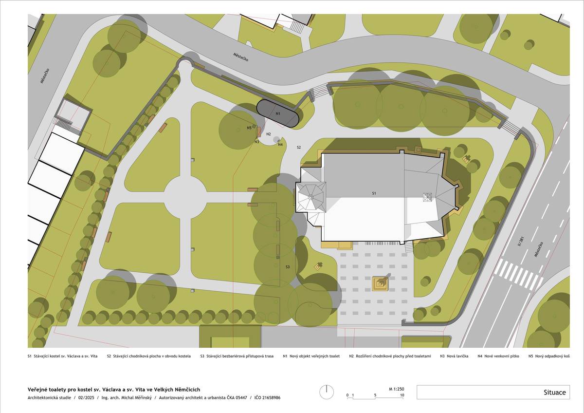 Upozorňujeme občany Velkých Němčic, že ve středu 8.4. 2026 začnou zemní práce pro realizaci stavby veřejných toalet pro kostel sv. Václava a sv. Víta. Stavbu bude pro farnost realizovat firma PB ProjektStav s.r.o. Při pohybu v blízkosti staveniště dbejte zvýšené opatrnosti.