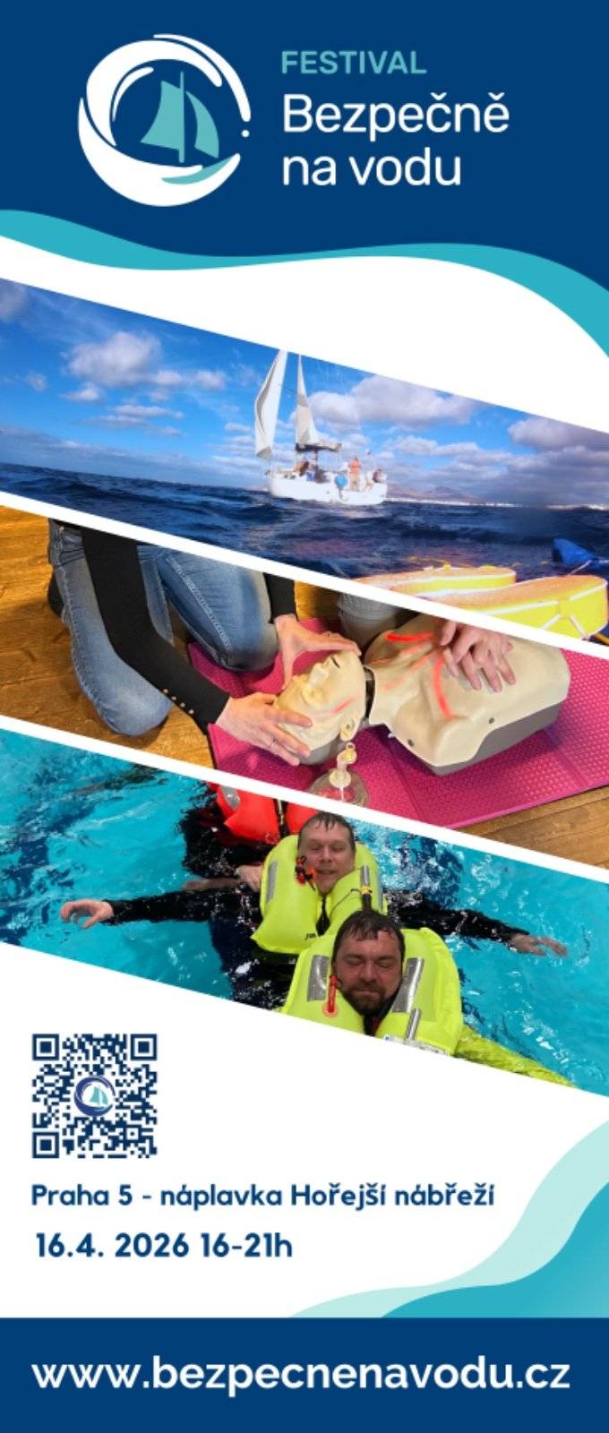 První ročník festivalu Bezpečně na vodu se uskuteční ve čtvrtek 16. dubna od 16 do 21 hodin na náplavce Hořejšího nábřeží. Záštitu nad akcí převzal starosta Lukáš Herold (ODS).  Nový festival nabídne pestrý program zaměřený na bezpečnost na vodě i kolem ní. Těšit se můžete na ukázky záchranných akcí, praktické workshopy, přednášky o první pomoci, potápění, námořním právu nebo správné výbavě na loď. Vyzkoušíte si, jak fungují záchranné vesty, jak se volá o pomoc, jak postupovat při pádu člověka přes palubu Akce určená široké veřejnosti – začínajícím i zkušeným jachtařům, běžným uživatelům vodních ploch i rodinám s dětmi - chce ukázat, že bezpečnost není překážka, ale klíč k tomu, aby si člověk vodu užil naplno. Vstup je zdarma. Více informací najdete na www.bezpecnenavodu.cz.