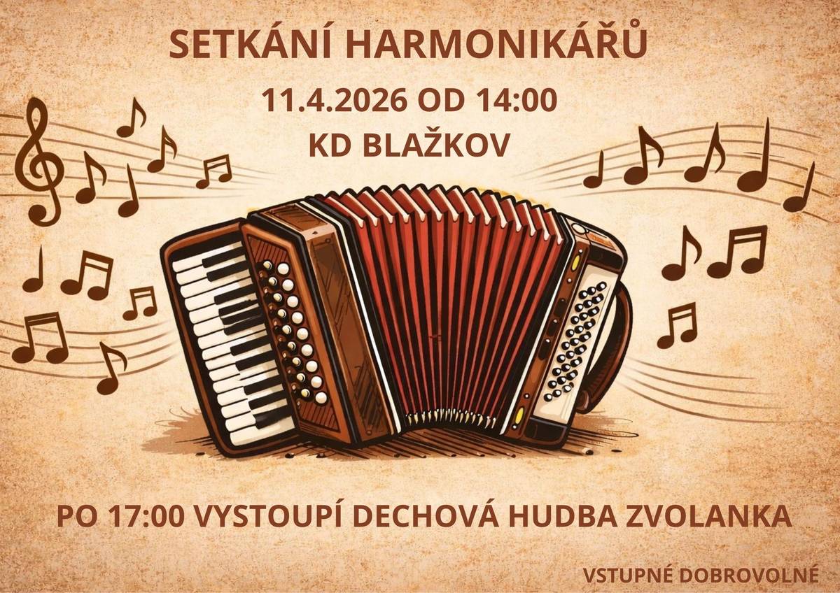 Sobota 11. dubna 2026 od 14 hod v KD Blažkov.