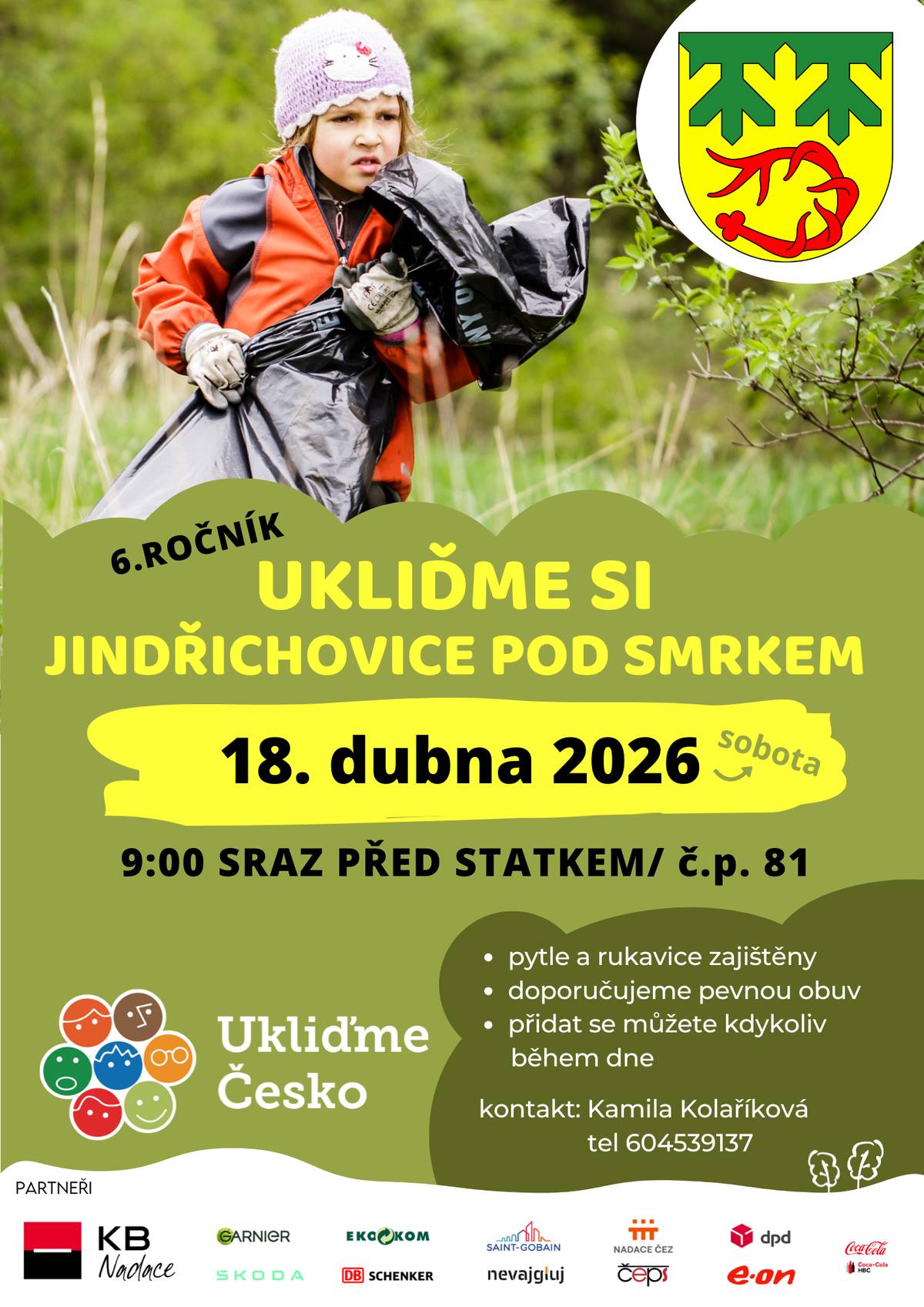 Sníh už dávno slezl, odpadky se vynořily a než naroste tráva plánujeme tradiční jarní úklidovou akci. Ukliďme Česko - ukliďme si Jindřichovice pod Smrkem proběhne v sobotu 18. 4. 2026 od 9:00 po celý den a klidně i v neděli.  Sraz je před Statkem, č.p. 81. Pytle a rukavice zajištěny. Mapka s doporučenými místy k úklidu bude na Infotabuli před Statkem. Doporučujeme vhodnou pevnou obuv.  Budeme rádi, když se přidáte. Odpad sám z přírody nezmizí. Kdybyste o nějakém místě ve volné krajině či na obecních pozemcích věděli i Vy, dejte nám o nich prosím vědět. Kontakt: Kamila Kolaříková: 604539137, kamila.kolarikova@seznam.cz https://www.uklidmecesko.cz/user/detail/ Za uplynulých 5 ročníků úklidu v Jindřichovicích těch černých skládek v krajině ubylo, ale pár míst na úklid máme pro letošek zase vytipovaných. Akci organizuje Okrašlovací spolek Jindra, z.s. ve spolupráci s Obcí Jindřichovice pod Smrkem.