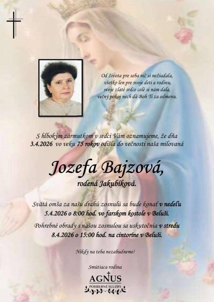 Bajzová Jozefa, rod. Jakubíková- apríl 2026