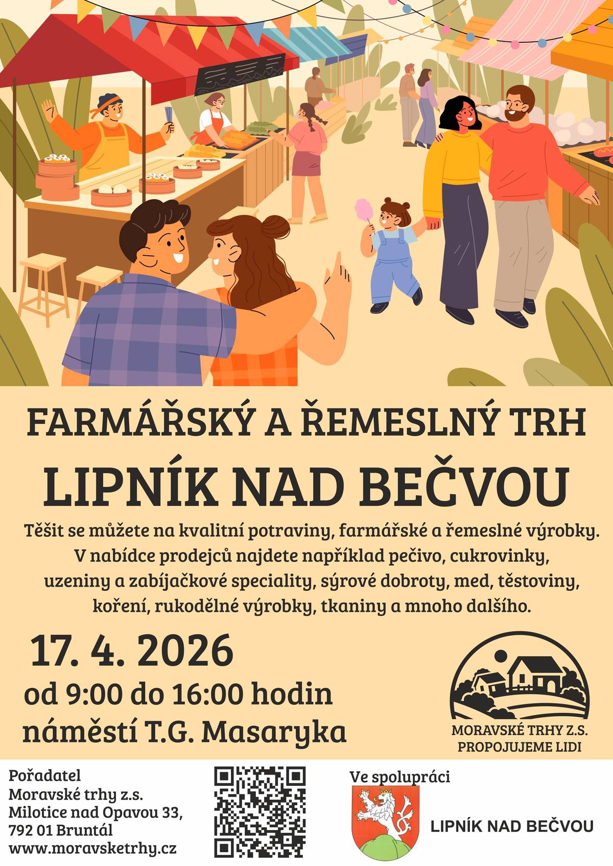 V pátek 17. dubna se na náměstí T. G. Masaryka od 9:00 do 16:00 hodin uskuteční jarní farmářské trhy.