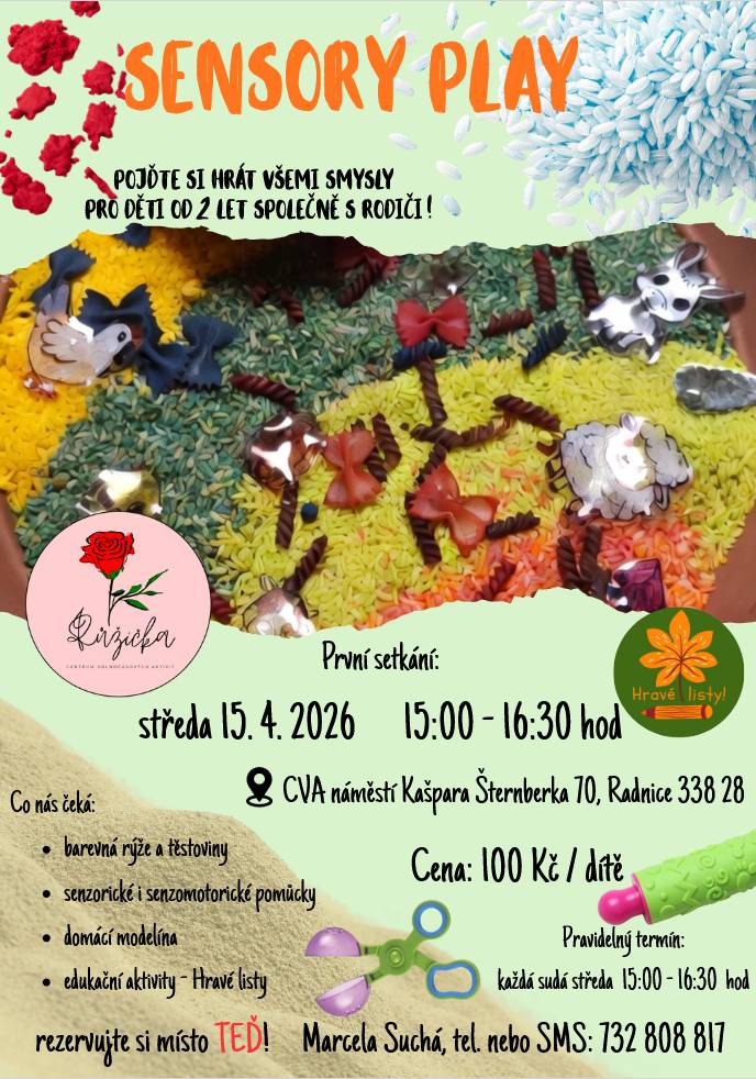 Pozvánka pro rodiče s dětmi od 2 let na Smyslohraní – příjemnou smyslovou hru, která rozvíjí děti všemi smysly a přináší spoustu radosti a objevování.
