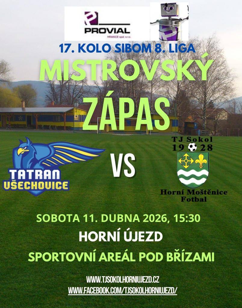 Tatran Všechovice B vs. TJ Sokol Horní Moštěnice   sobota 11. dubna 2026 v 15:30