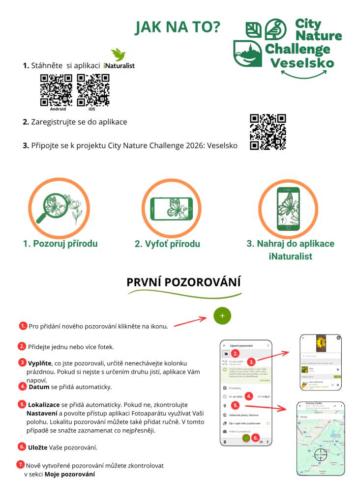 Zveme Vás k účasti na jedinečné výzvě City Nature Challenge VESELSKO 2026, která proměňuje běžné ulice, parky i zákoutí Veselska v prostor plný překvapivých přírodních objevů. Staňte se na chvíli objevitelem a podívejte se na své okolí novýma očima, i tam, kde to možná nečekáte, pulzuje život.