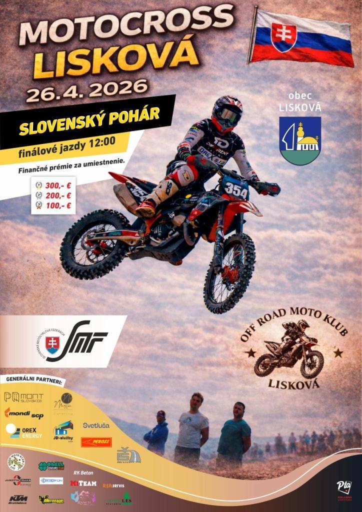 OFF ROAD MOTO KLUB Lisková Vás srdečne pozýva na Slovenský pohár v motocrosse v nedeľu 26. 04. 2026.