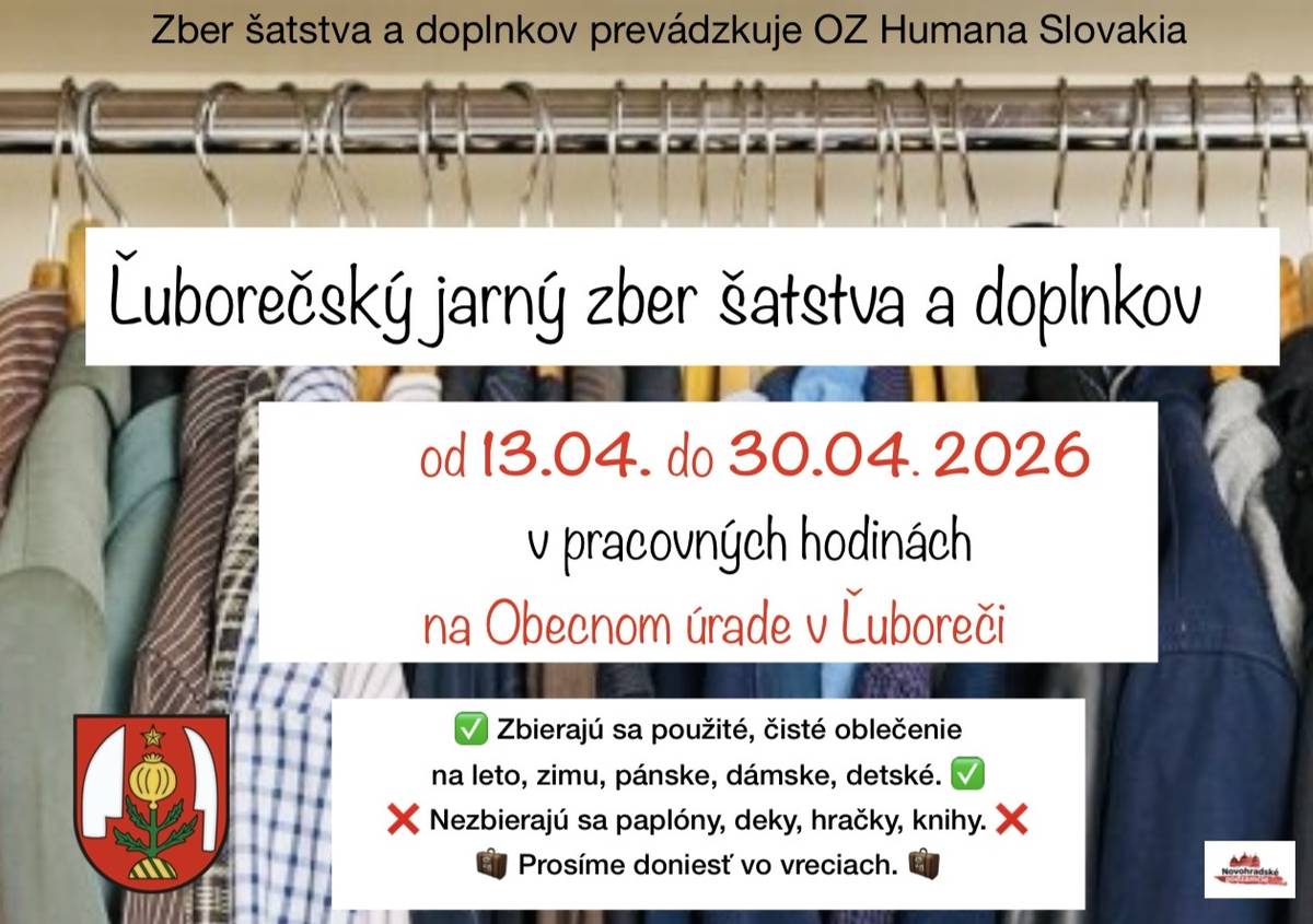 Termín: od 13.04.2026 do 30. 04. 2026  Miesto: na Obecnom úrade v Ľuboreči v pracovných hodinách