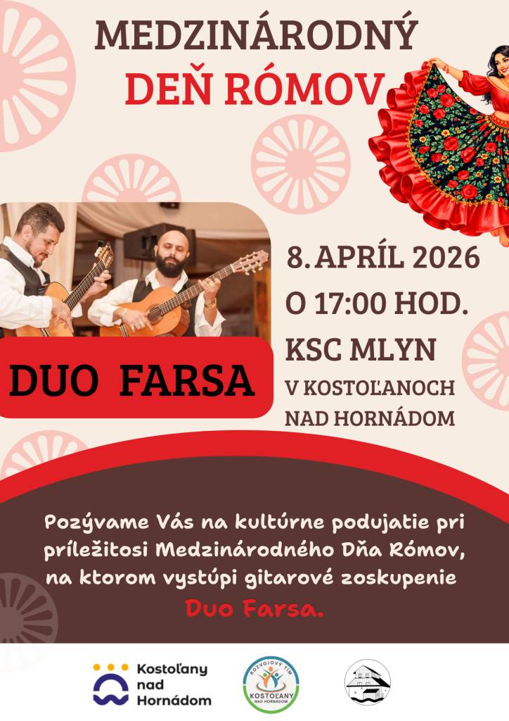Pozývame na jedinečné vystúpenie DUA FARSA už vo stredu 8.4.2026 o 17.00 hod. v KSC Mly