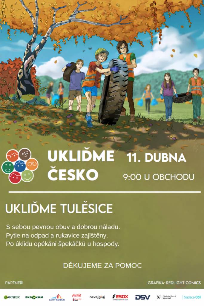 Připojte se v sobotu 11.4. na dobrovolnickou akci Ukliďme Tulešice. Společně pomůžeme uklidit přírodu v okolí obce. Sraz je 9:00 u obchodu. Po úklidu proběhne opékání špekáčků. Přispějme společně k čistšímu životnímu prostředí.