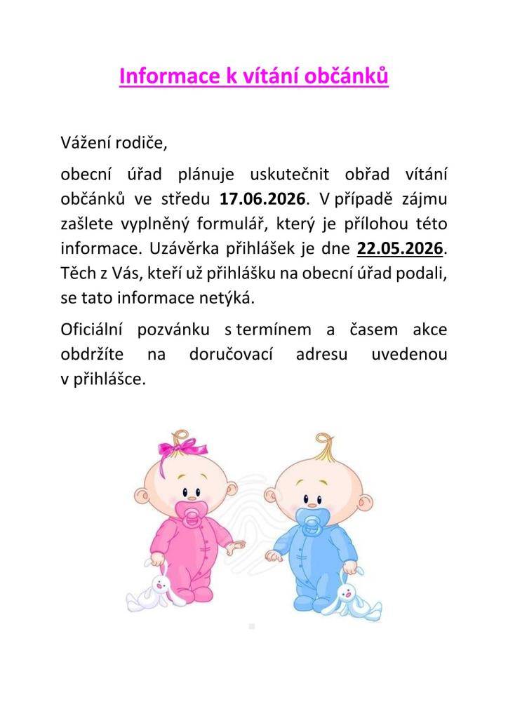 Avízo uskutečnění akce.