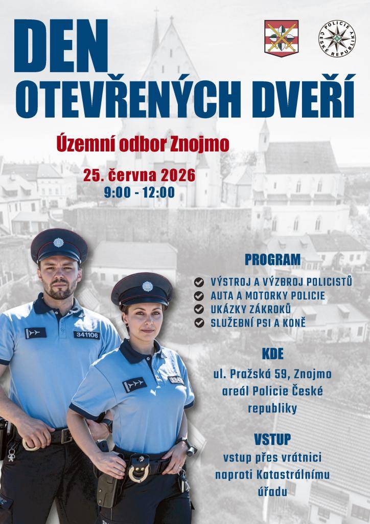 Den otevřených dveří Policie ČR Znojmo 25.6.2026 9:00 - 12:00